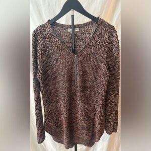 Caren Sport V-Neck Zipper Sweater - Brown